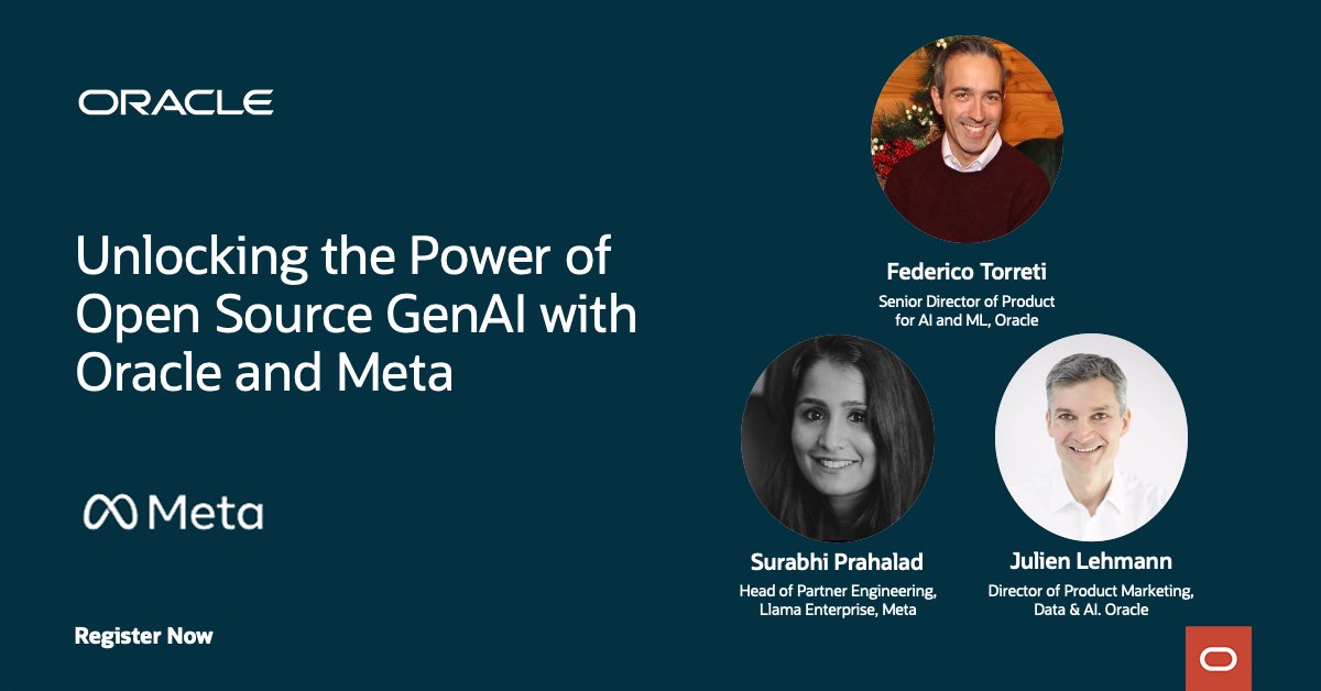 chandradeepthi's tweet image. Join this fireside chat on June 5 with @Oracle and @Meta experts to see why Oracle Cloud Infrastructure is the ideal platform to run and scale Meta&apos;s Llama 4. social.ora.cl/6015NCJNJ