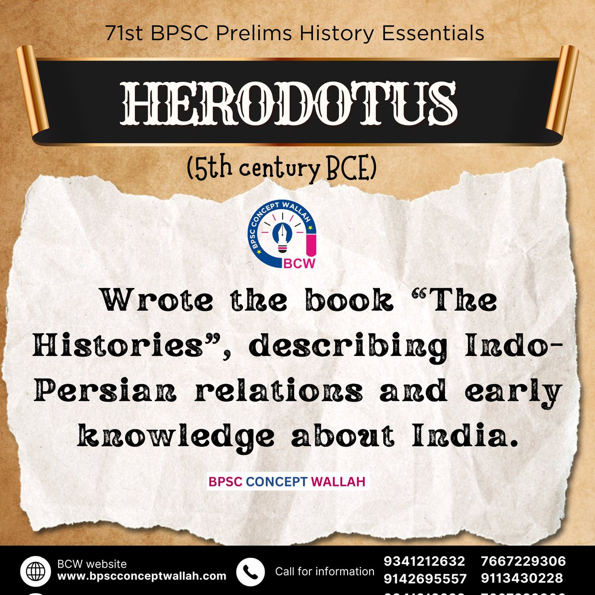 BCW1947's tweet image. ⛵ 71st BPSC Prelims History Essentials
Foreign travelers and historians who documented India’s rich past ⚔️✨

✨ Prepare smart, score high! 📍

#PrelimsHistoryEssentials #BPSC2025 #UPSCPrelims #HistoryForPrelims #BPSCPrep #AncientHistory #IndianHistory #ExamReady…