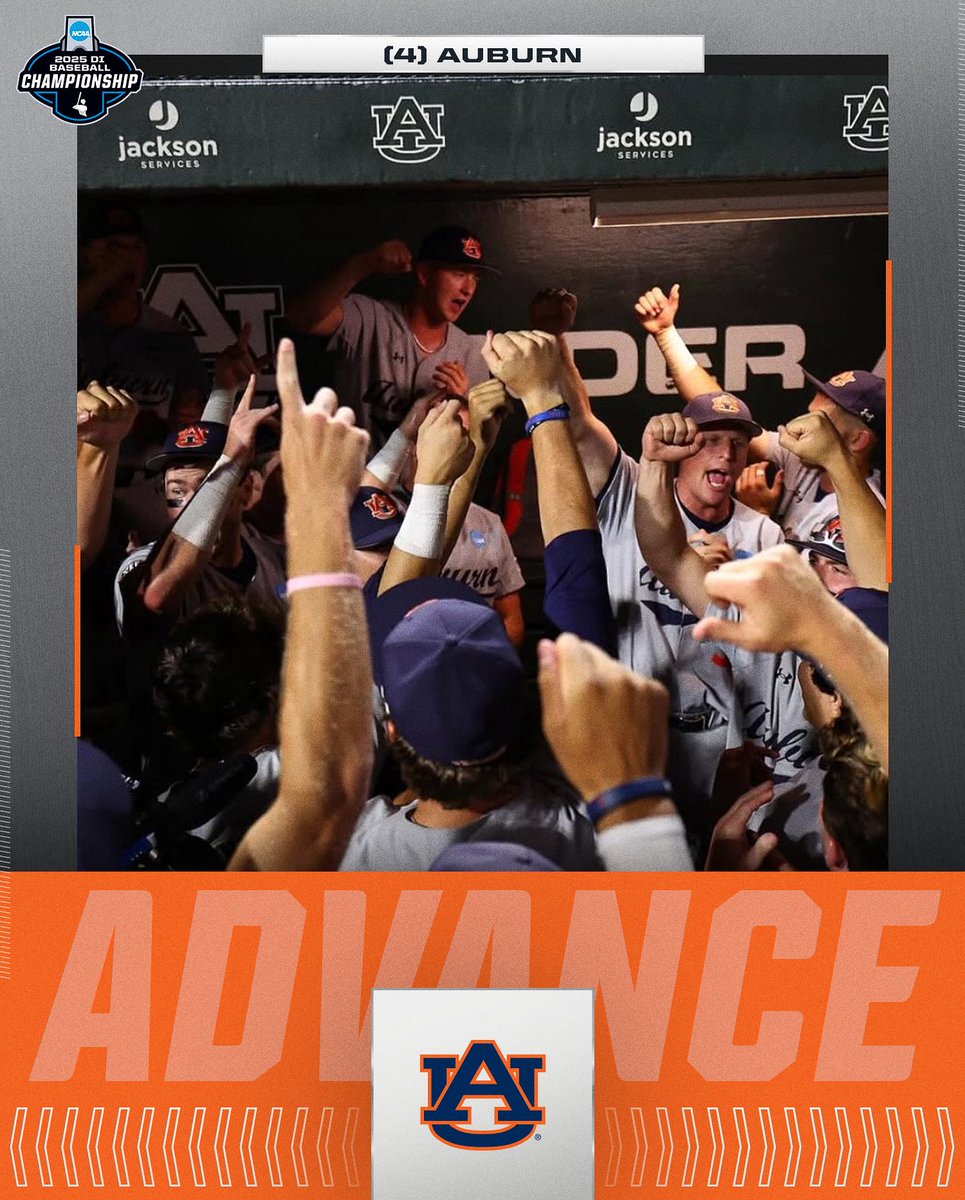 NCAA Baseball (@ncaabaseball) on Twitter photo TIGERS ADVANCE π€
(4) <a href="/AuburnBaseball/">Auburn Baseball</a> defeats NC State, 11-1, to advance to Super Regionals.
#RoadToOmaha TIGERS ADVANCE π€
(4) <a href="/AuburnBaseball/">Auburn Baseball</a> defeats NC State, 11-1, to advance to Super Regionals.
#RoadToOmaha