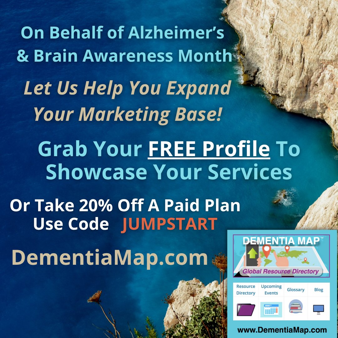 Dementia Map is celebrating the month of June, which is Alzheimer’s &amp; Brain Awareness Month. Set up your FREE profile to expand your brand with our niche market or take advantage of 20% off paid plans as well.

Find more information at dementiamap.com/?utm_campaign=…