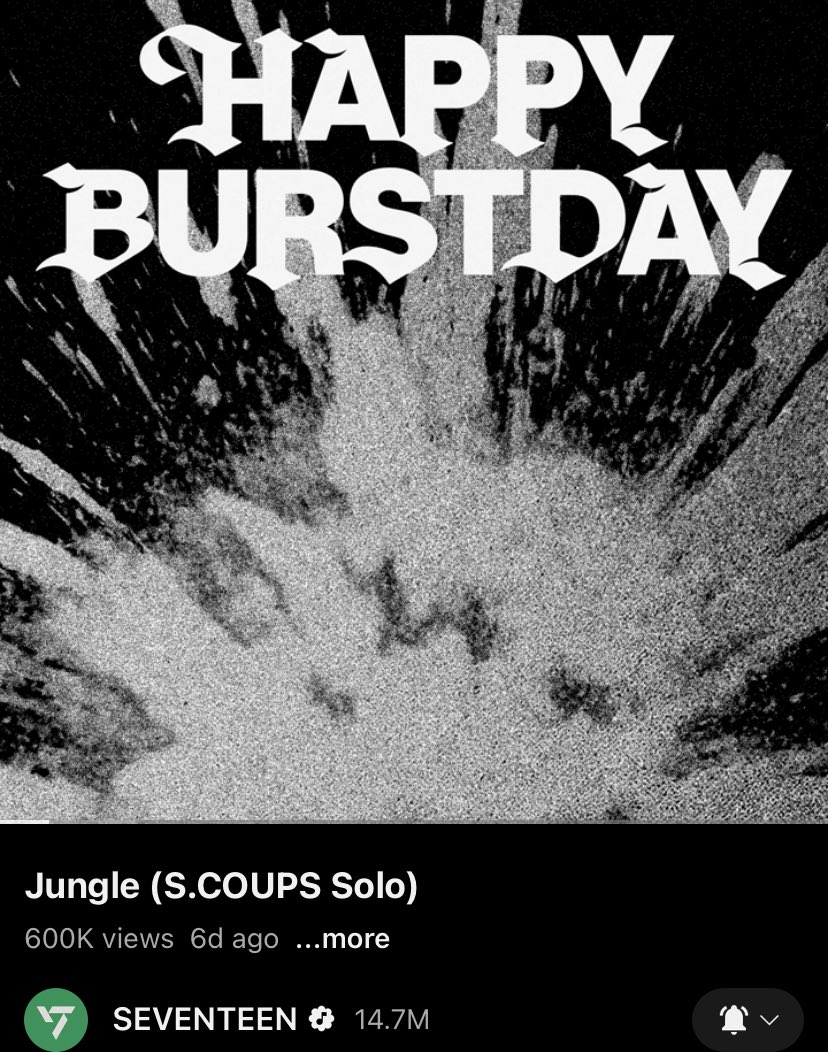 JUNGLE by S.COUPS reached 600k views on youtube 🔥 use this official audio as filler when streaming thunder ⚡️ #에스쿱스 #SCOUPS 

🔗 youtu.be/cnw3gIYs7Pc?si…