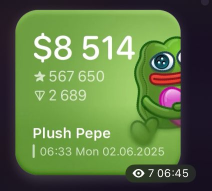 MrWenOrNot's tweet photo. BREAKING!!!

PLUSH PEPE FLOOR PRICE ≈ 8500$ 😱💎

Today, 27 plush Pepe's were bought at once, thereby raising the minimum price to such values 💎 https://t.co/2gBx2ogkXa