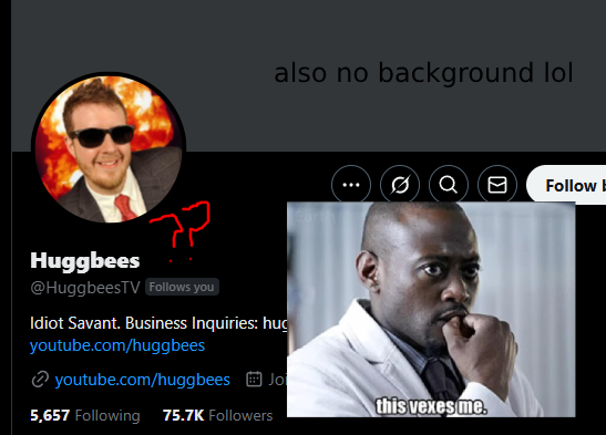 LeChillTime's tweet photo. I think twitter is some social experiment where giant youtubers follow random accounts just to see how they react

like huggbees I seldom touch this account what persuaded you to do this lol https://t.co/Pj0mktaQ7Y