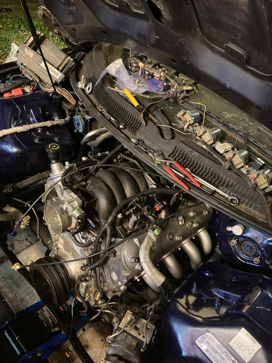 ajtracer's tweet photo. Once put it back in went with 243 heads. LS6 intake and EGR and Smog delete. #LS1 #LS6 #Fbody https://t.co/nedbo6j4Cv