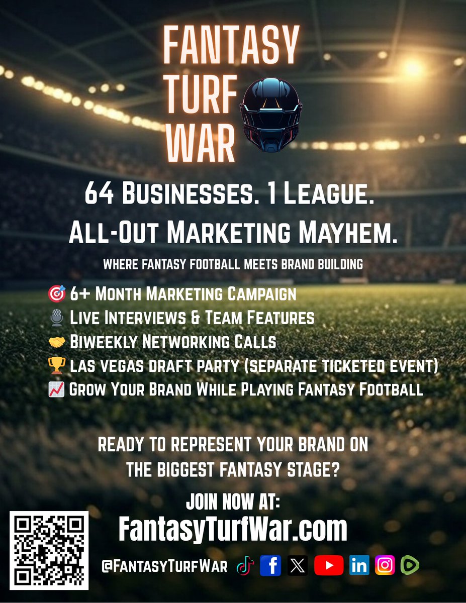 Hey friends  

I need a little help 
Please share this out.  

You'd be supporting a Disabled Veteran grow his business.  Getting this in front of a few more eyes could honestly make all the difference.  

We’re a little over halfway full for Fantasy Turf War, which, for those