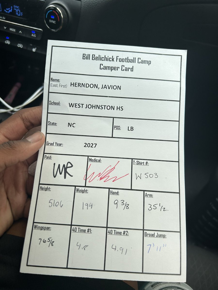 javionMH's tweet photo. results from my first ever camp at UNC. Thank you @Belichick_B and @UNCFootball for the time. https://t.co/9axH9ObUPp