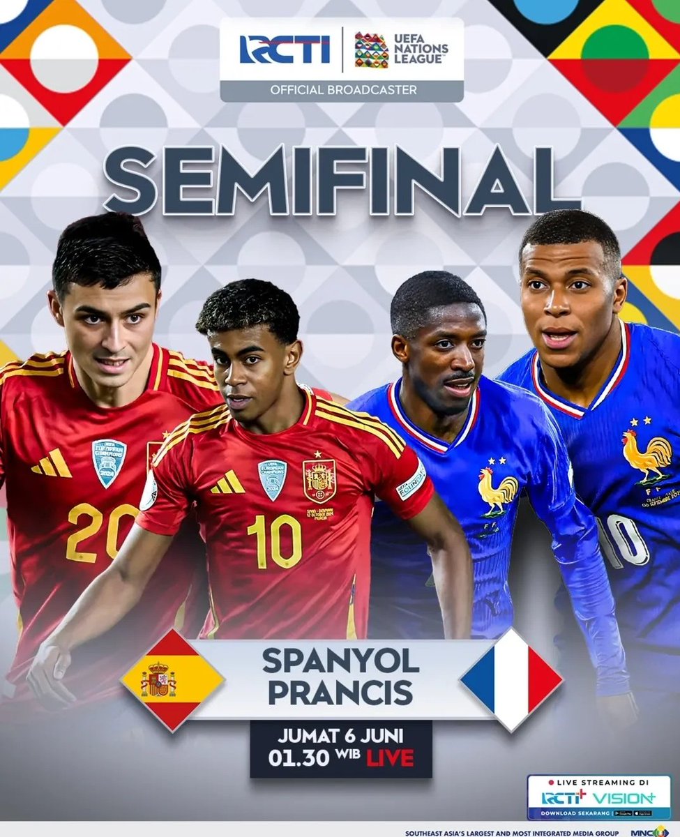 SiaranBolaLive's tweet photo. Jadwal SemiFinal #UEFANationsLeague 

JERMAN vs PORTUGAL
Kamis 5 Juni 2025
K.O 02.00 WIB

SPANYOL vs PRANCIS
Jumat 6 Juni 2025
K.O 02.00 WIB

RCTI LIVE

SERU MAKSIMAL!! https://t.co/qhbp6teqxz