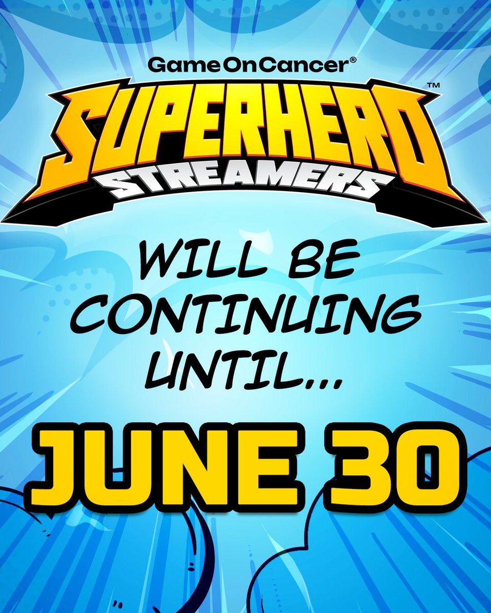 Oh you thought we were done? Not yet 😏

#Superherostreamers is sticking around until June 30, so there’s still time to go live, raise funds, and have a laugh all in the name of cancer research! 🔬

So, grab your cape, your controller, and let’s keep pushing! 💥