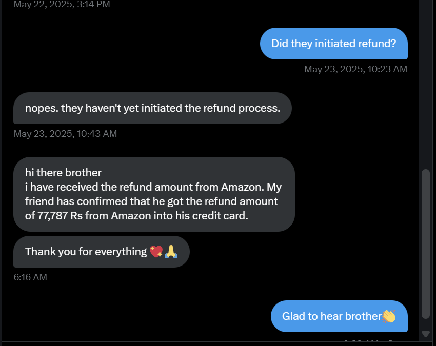⭐️Update-3⭐️
 After 10 long days since pickup, the refund from Amazon has FINALLY been processed.

This wouldn’t have been possible without the collective pressure and support for <a href="/subhash23111996/">Subhash Sharma</a>.

This is not just a refund — it's a united victory.