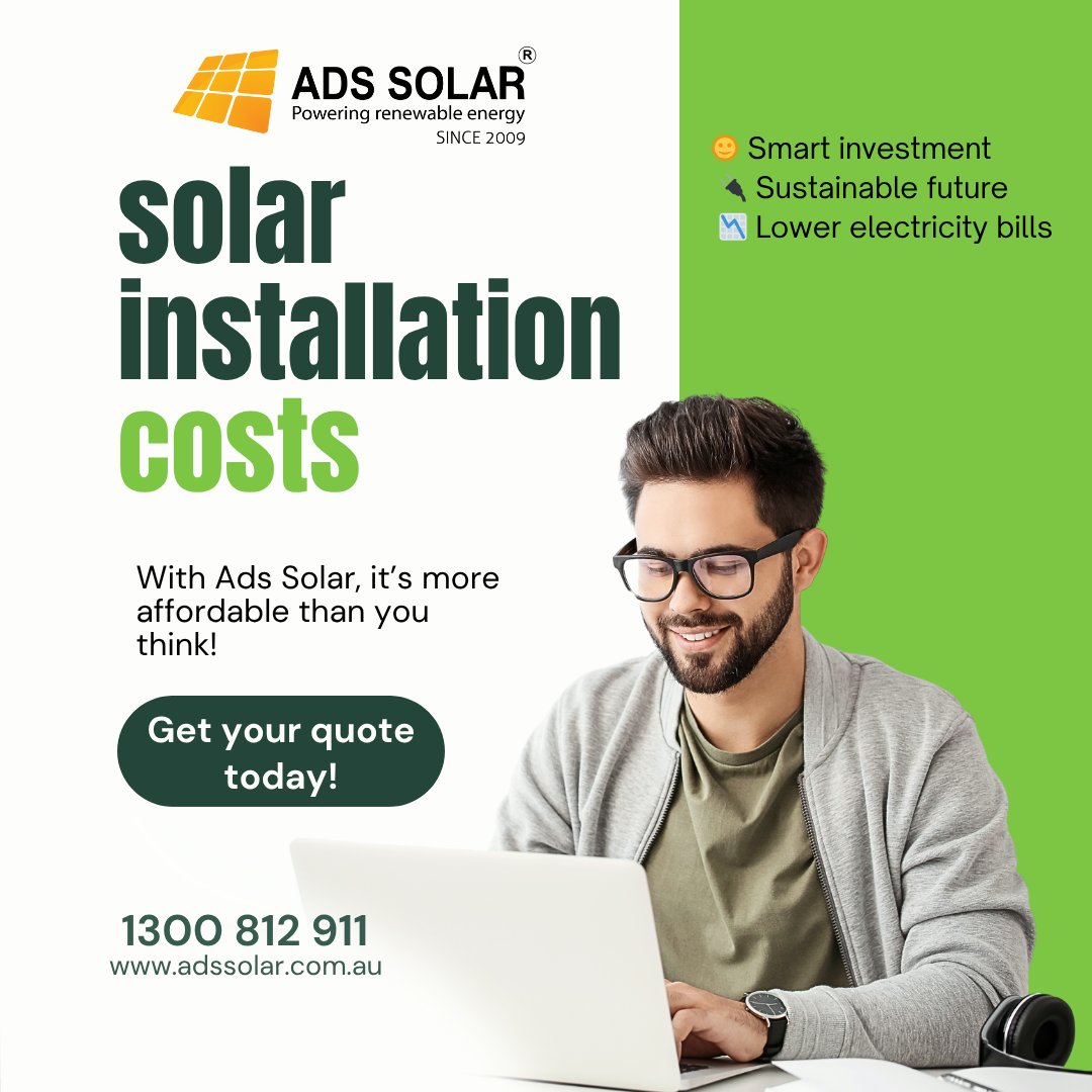 ADSSolar's tweet image. 💰 Wondering about solar installation costs?
With Ads Solar, it’s more affordable than you think!
🌞 Smart investment
🔌 Sustainable future
📉 Lower electricity bills

📲 Get your quote today!
adssolar.com.au

#SolarPanels #SolarCost #AdsSolar #EnergySavings #GoGreen