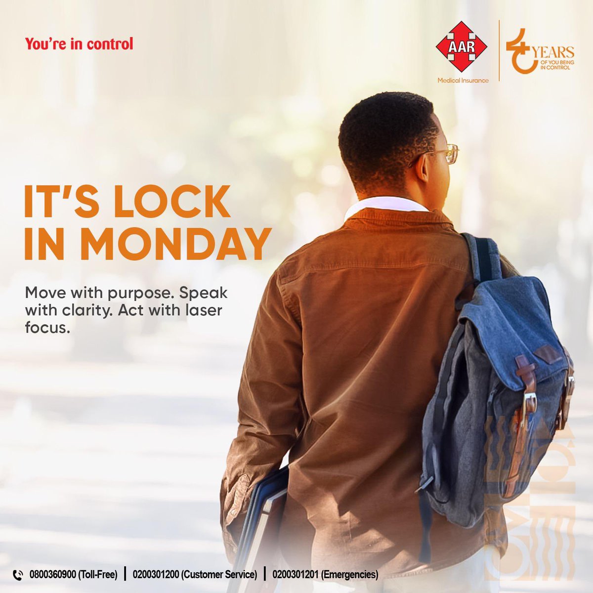 AARInsuranceU's tweet photo. Start your week with purpose, clarity & laser-sharp focus.
When you are well-locked in, triumph wont be a mere “maybe” but a “sure deal”.
#MondayMotivation
#40YearsOfYouInControl #TeliKuzikiza https://t.co/7wzoIuccd4