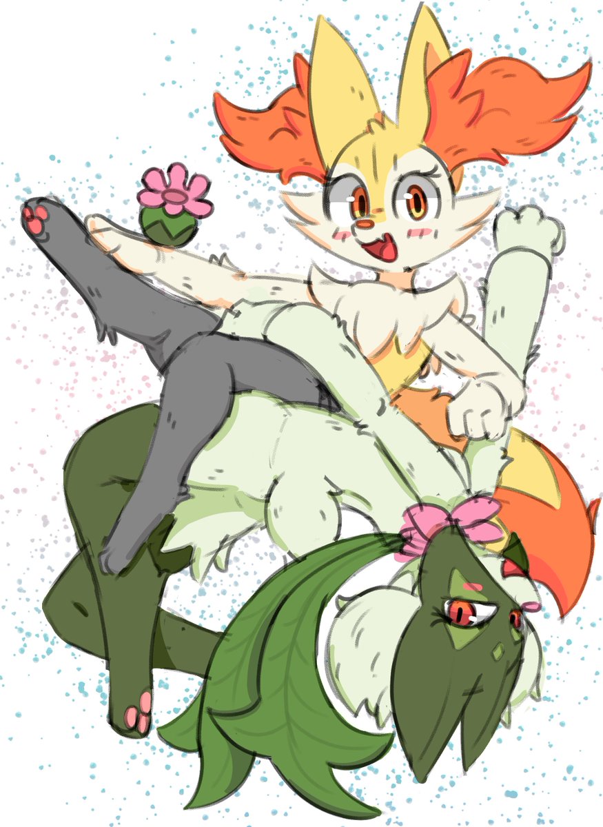 Se1tDraws's tweet image. A quick Braixen and Meowscarada doodle!