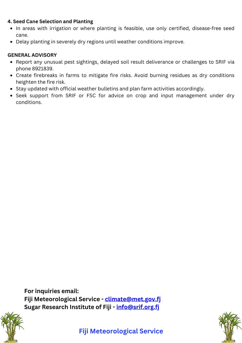 🌱Fiji Sugarcane Rainfall Outlook for June, July, August &amp; July to September 2025 is available now. 

💬 English Version 

🔗Click on the link for more information: met.gov.fj/climate-servic…