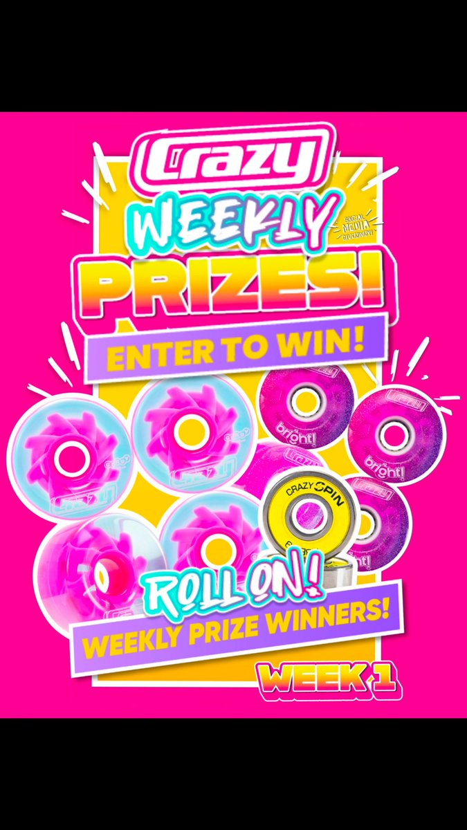 crazyskateco's tweet photo. Giveaway Time! Score a set of awesome CRAZY SKATE WHEELS! Choose between LED light-up BRIGHTS or the ‘new look’ WHEEL CANDY, plus get a set of CRAZY SPIN BEARINGS! We have FIVE sets to giveaway! Ends Sat 7th
Enter-
🌟 FOLLOW US
🌟 LIKE THIS POST
🌟 TAG A FRIEND IN THE COMMENTS https://t.co/T4W2K2Yxlo