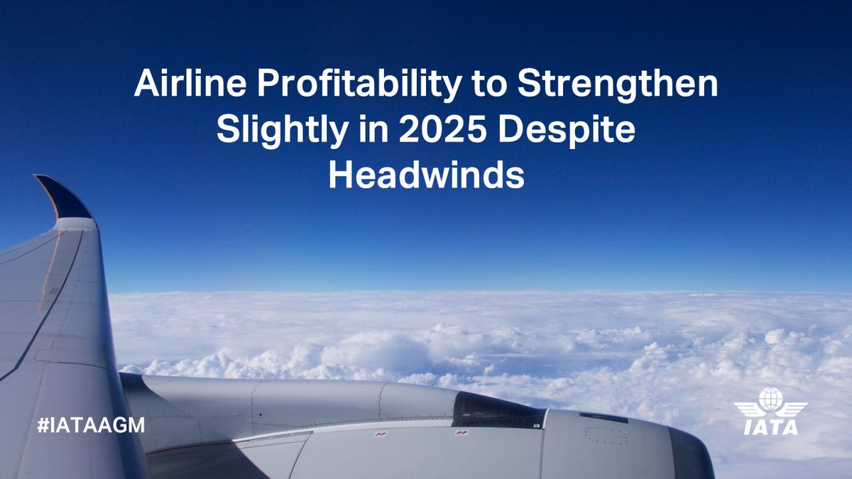 IATA's tweet photo. The first half of 2025 has brought significant uncertainties to global markets. 

But by many measures including net profits, 2025 will still be a better year for airlines than 2024, although slightly below previous projections.

Details 👉 https://t.co/wOvq3undze 
#IATAAGM https://t.co/Mt4WVGaZh1
