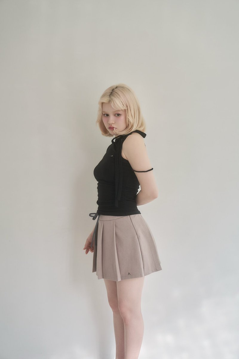 Rain pleats mini skirt color beige/gray size s/m ¥9900-tax in