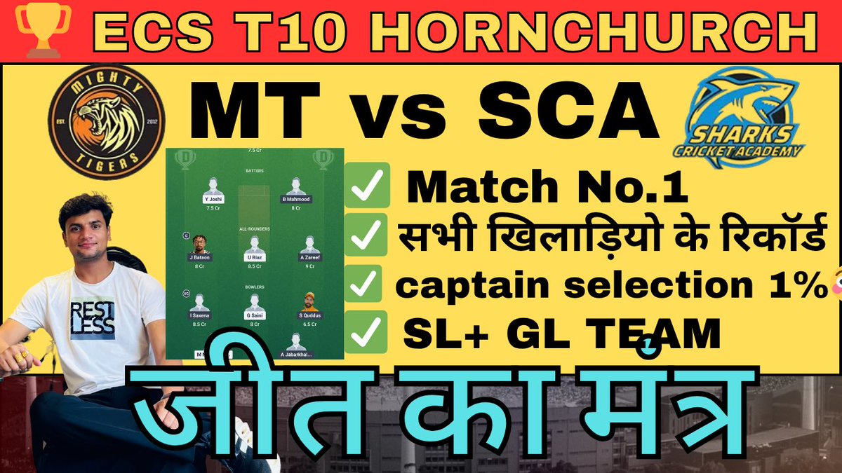 CRICEXPERTAMIT's tweet photo. 🏆 ECS T10 HORNCHURCH🏆

✅ Match no.1

  MIGHTY TIGERS 🆚 SHARKS CRICKET ACADEMY 

✅ 100 % Correct Stats 🆒
✅ Full Stats + Analysis 💥
✅ आज GL आपकी ❤️ ✴️
✅ GL Win करने का सुनहरा मौका 😍

https://t.co/COzWzrWDl8
https://t.co/COzWzrWDl8

#dream11 #ecsT10 https://t.co/NZaJktYCGy