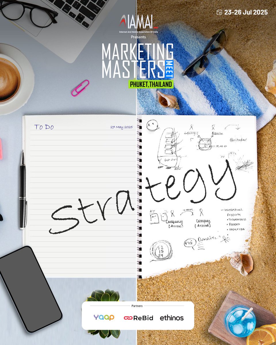Work hard. Think big. Dream in flip-flops.
Your next game plan might just be sketched under a palm tree.
Marketing Masters Meet | Phuket | July 23–26
Request an Invite - marketingmastersmeet.in
#MMM2025 #StrategyOnTheBeach #CMOCollective #MarketingMastersMeet #MMM25