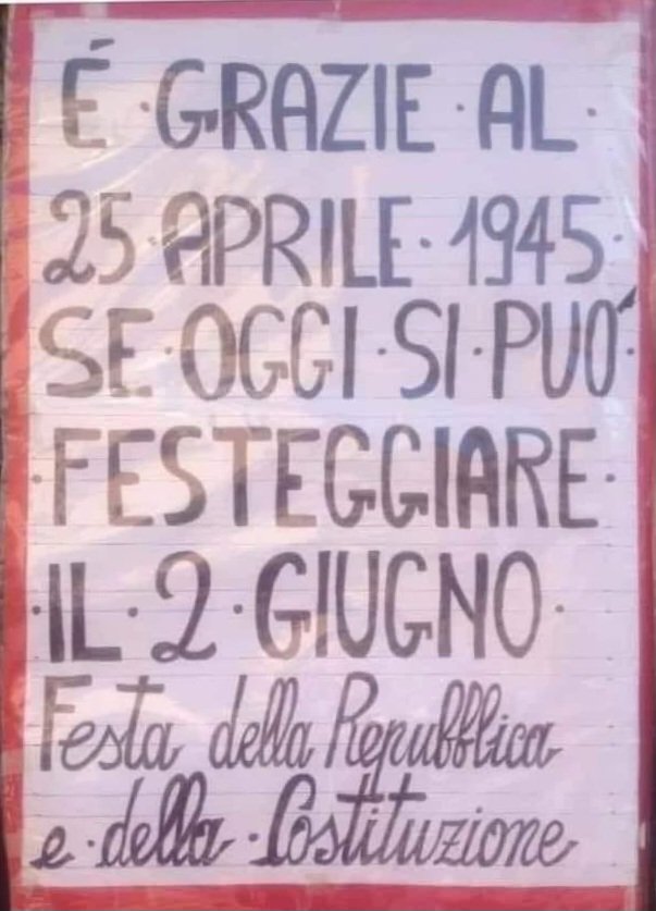 Il #2giugno è la festa di chi si riconosce nei principi costituzionali di uguaglianza, solidarietà, rispetto delle Istituzioni e della bandiera.
Non può essere la festa di chi fomenta odio, discriminazione, violenza, sovranismo.
#VivalItaliaAntifascista 
Ora e sempre #Resistenza
