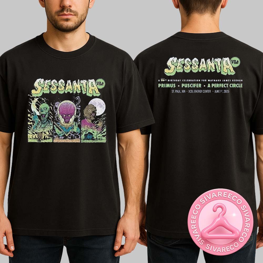 Sivareeco's tweet photo. Sessanta V 2.0 Primus-Puscifer And A Perfect Circle Merch Tee At The Xcel Energy Center In Saint Paul MN On June 1 2025 Two Sides Unisex T-Shirt
#Sessanta
>>>Check it here: https://t.co/jTaY1Q06Cl https://t.co/qxinkpqrLv