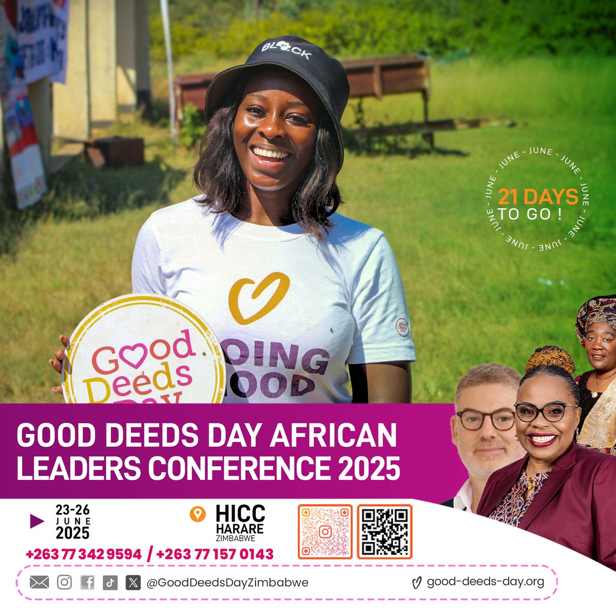 GDDZimbabwe's tweet photo. The countdown continues! 21 days to go! Are you getting set? #GoodDeedsDayConference #GoodDeedsDay2025 #Gooddeedsdayzimbabwe2025 #HICC #Harare #KeepDoingGood https://t.co/2svkOLylPS