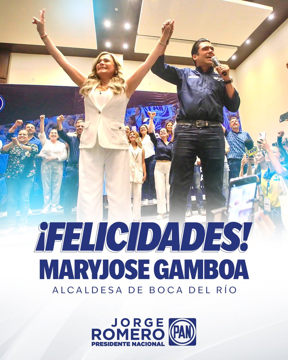 Jorge Romero Herrera (@jorgerohe) on Twitter photo ¡Muchas felicidades a nuestra querida <a href="/maryjosegamboa/">Maryjose Gamboa</a>, Alcaldesa de #BocaDelRío! 🦀🔵
Tu compromiso, cercanía y trabajo incansable han sido reconocidos una vez más por las y los ciudadanos. ¡A seguir construyendo en #BocaDelRío para todas y todos! 🏆🙌🏻 ¡Muchas felicidades a nuestra querida <a href="/maryjosegamboa/">Maryjose Gamboa</a>, Alcaldesa de #BocaDelRío! 🦀🔵
Tu compromiso, cercanía y trabajo incansable han sido reconocidos una vez más por las y los ciudadanos. ¡A seguir construyendo en #BocaDelRío para todas y todos! 🏆🙌🏻