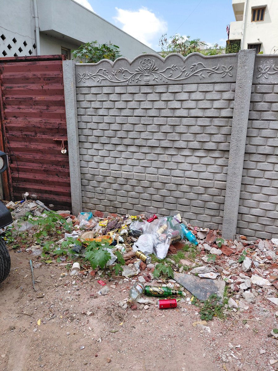 AppaaraoK's tweet photo. Hi @GHMCOnline Team,

Again at Sai Swapna Hospital, Old Safilguda, garbage with liquor bottles has been dumped on the road where children walk and play. Kindly clean the area and put up a sign to prevent further littering.
Thank you! @amoh_c28 https://t.co/DdU8gwSF4M