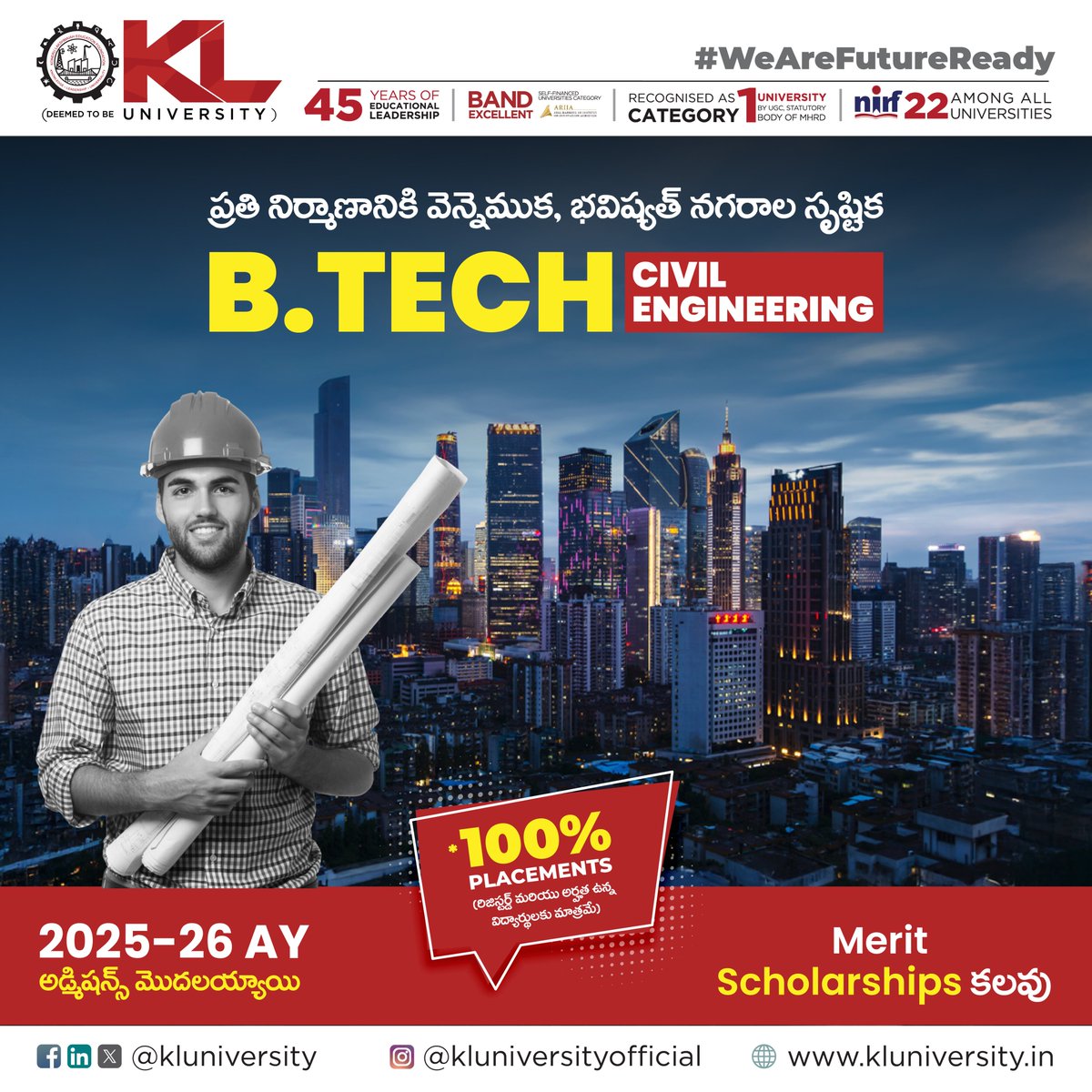 kluniversity's tweet image. ఈ కోర్సు మిమ్మల్ని ఆధునిక నిర్మాణ పద్ధతులు, మౌలిక సదుపాయాల రూపకల్పనలో నిపుణులను చేస్తుంది, సుస్థిర భవిష్యత్తుకు పునాదులు వేస్తుంది. KLU లో చేరి మీ కలలను నిజం చేసుకోండి.

kluniversity.in/admissions-202…

#KLU #WeAreFutureReady #btechcivilengineering #civilengineeringadmission2025