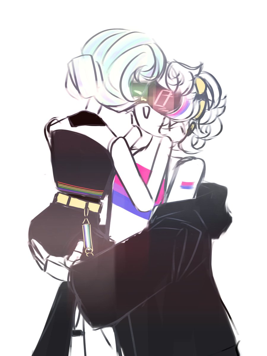 Pride month post 
Helo back alive to bring u some friend ocs kissing 

Friend :D (<a href="/WarwickEnthusi1/">Author Extraordinaire</a>)
R: Tehnao
L: Casimir 

I now disappear 

                           □◇■◇□

#murderdrones #murderdronesoc #PrideMonth