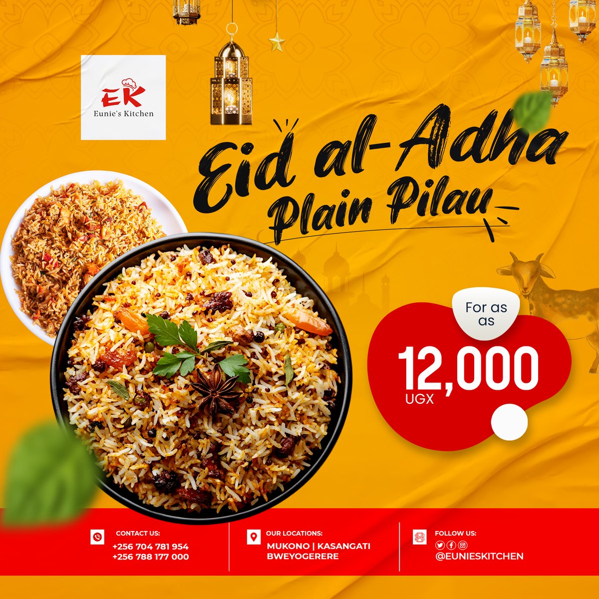 Eid is around the corner, plan to order your plain pilau at only 12,000/=

For delivery call: 0788177000

#EidAlAdha #Eid #newonouemenu