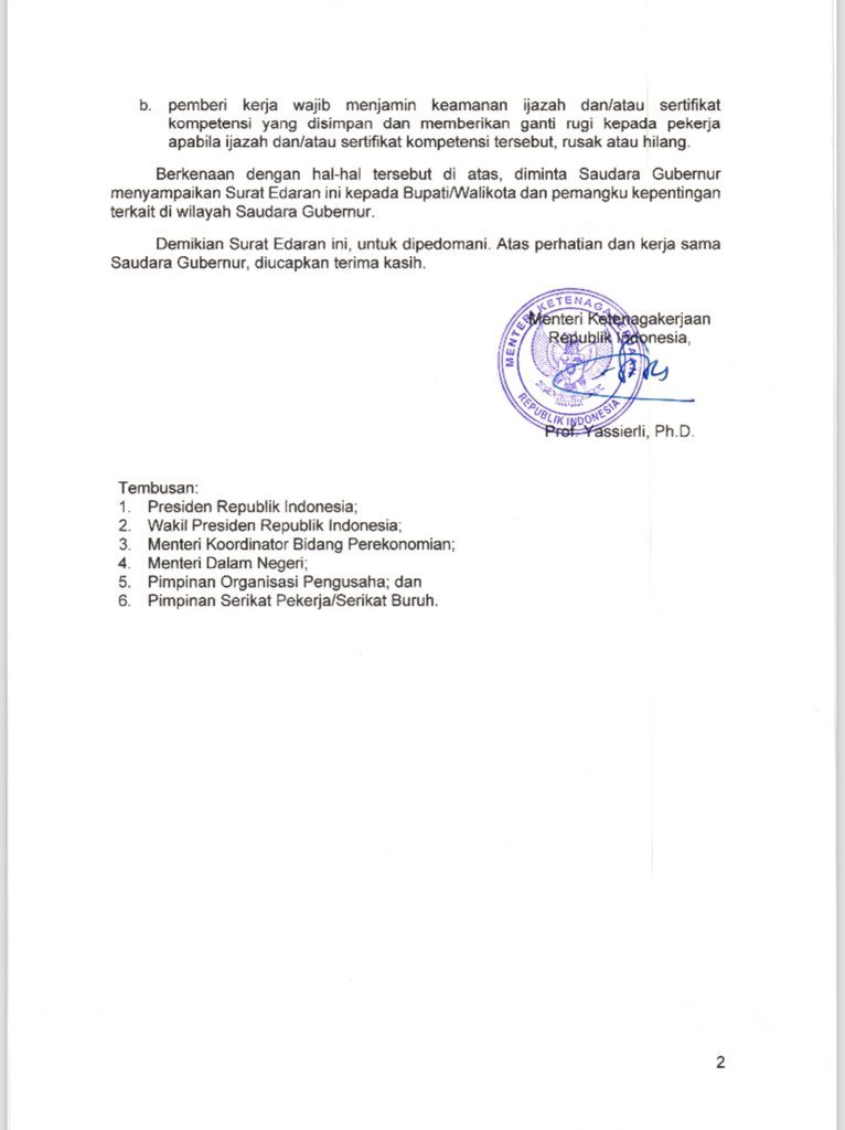 docyourbest's tweet photo. @tanyarlfes tahan ijazah gini biasanya turn over yang tinggi. turn over tinggi salah satunya karena company yang toxic. kalo aku mah skip. ga guna kayaknya ya surat edaran resmi pelarangan penahanan ijazah gini. https://t.co/2v0p9ZYjSq