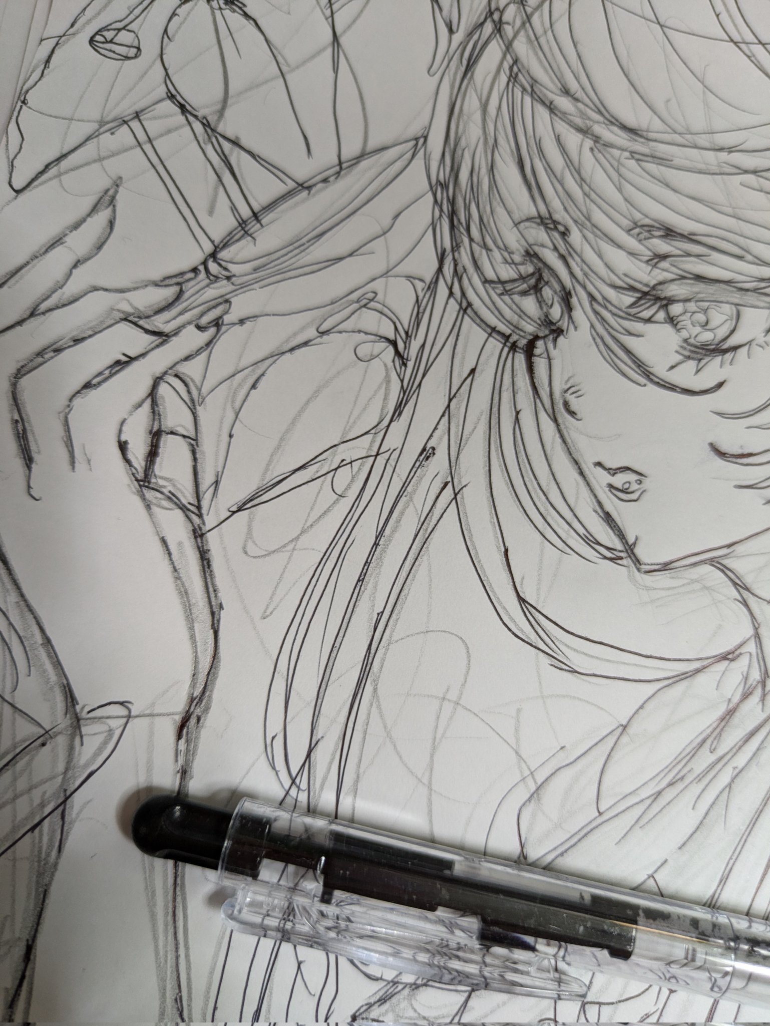 専用 手描きイラスト 絵画 原画 おさげな少女 水彩画 美人画の