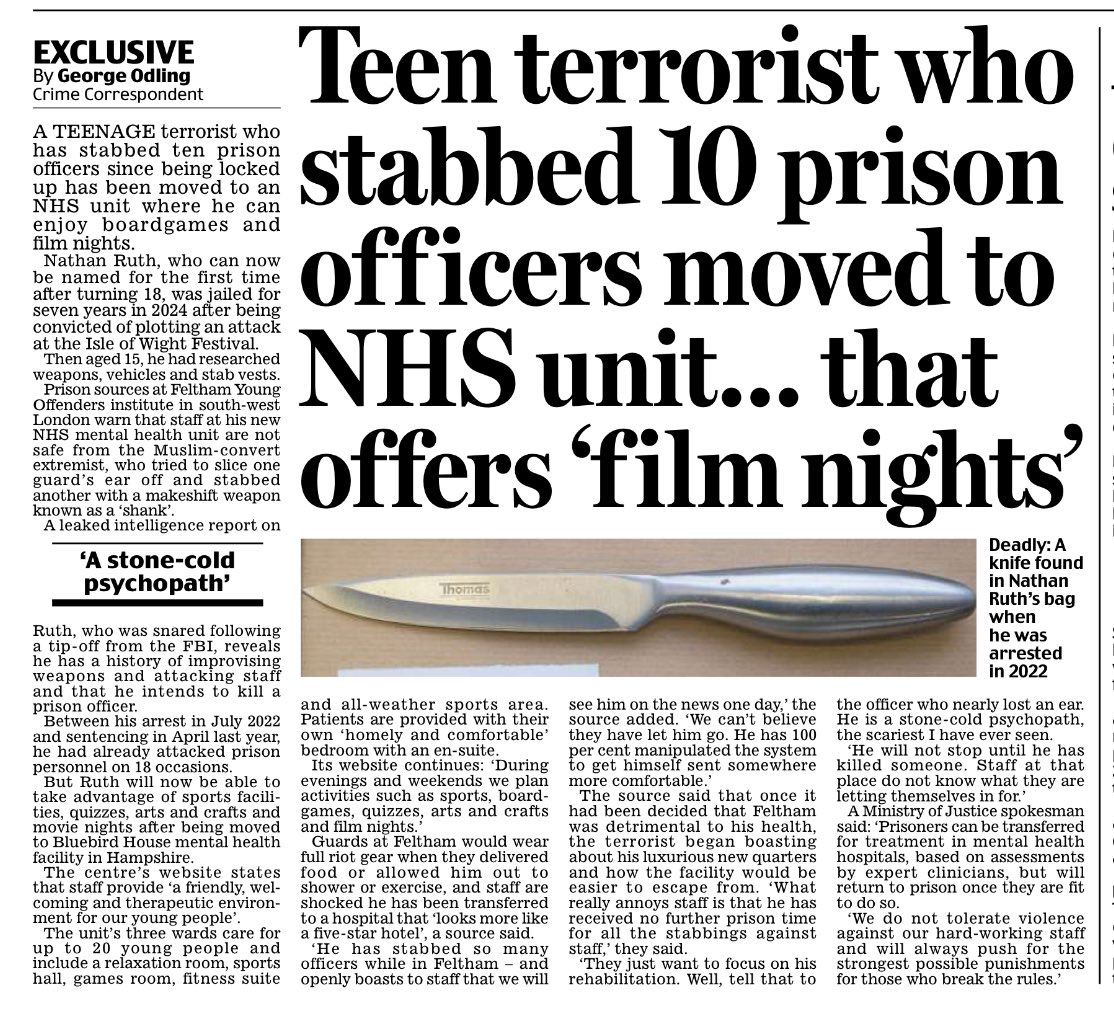 odlinggeorge's tweet image. EXCLUSIVE: Terrorist who stabbed ten prison guards is moved to NHS unit where he can take advantage of board games and film nights