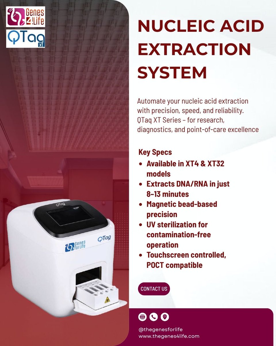 G4LDx's tweet image. Nucleic Acid Extraction, Simplified!

📩 DM us to know more or visit thegenes4life.com

#nucleicacid #QTaqXT #GenesForLife #moleculardiagnostics #automation #pcr #biotechnology #researchinnovation