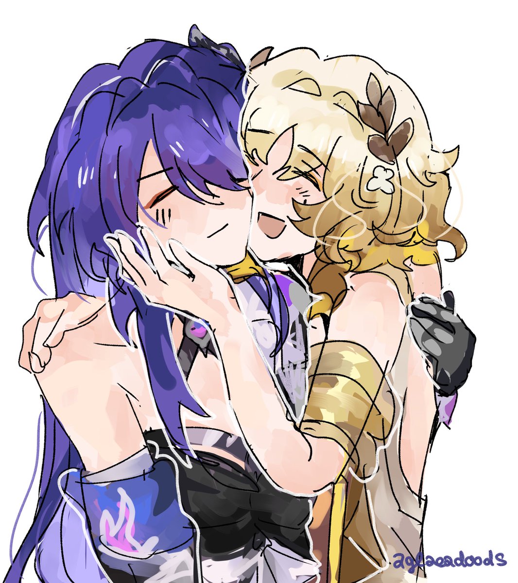 #Aglaea with #Topaz and Aglaea with #Acheron as requested on my straw page! I am taking this month to draw her with as many women as I can so don’t be shy and drop some suggestions too on grannyy.straw.page