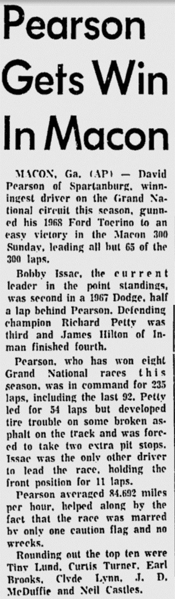On this day in 1966 and 1968, David Pearson scored his 20th and 38th career NASCAR Grand National Series win at New Asheville Speedway and Middle Georgia Raceway #NASCAR #TheSilverFox