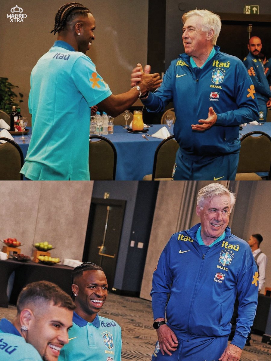 MadridXtra's tweet photo. Vinicius Jr. &amp; Carlo Ancelotti with Brazil! 🇧🇷 https://t.co/WQX4wE9iC1