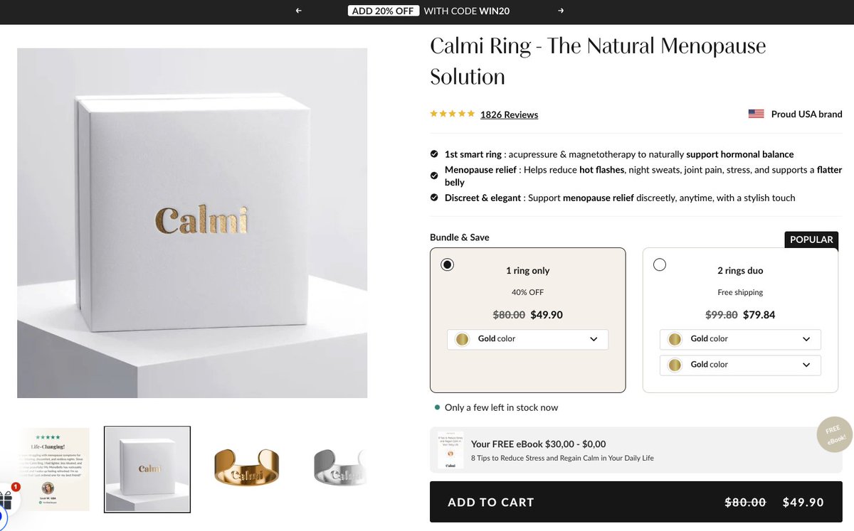 You guys are crazy,

Selling Menopause placebo rings for $50, 

But with 600+ ads,

And 230k+ monthly sessions,

That's a damm good marketing angle,

And catering to a hungry crowd for sure...