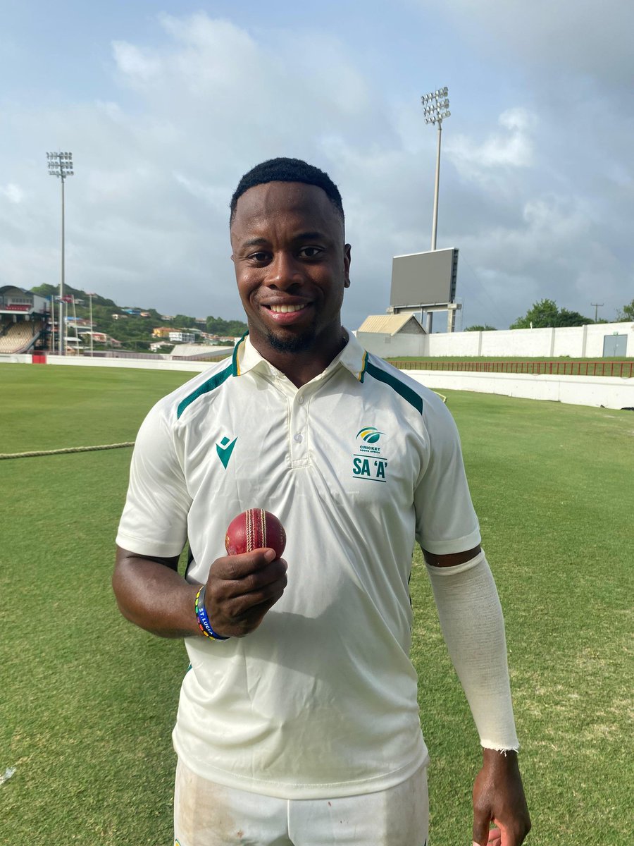 ProteasMenCSA's tweet photo. Okuhle Cele's impressive figures of 5 for 43 in the first unofficial Test gave South Africa 'A' a strong start to the game, as they bowled the West Indies out for 240 on Day 1 🇿🇦🏏💪.

#WozaNawe https://t.co/FD0U8pQP9k