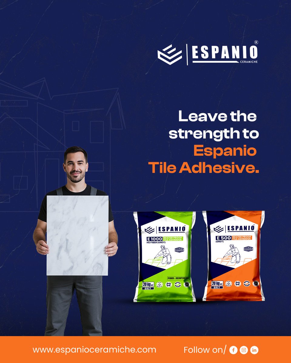 EspanioLlp91545's tweet photo. Strong bonds start here. Trust our tile adhesives for a lasting finish.
Adhesive Solutions for a Stronger Tomorrow
#EspanioCeramiche #tileadhesive #tilegum https://t.co/TejxdoQoXJ