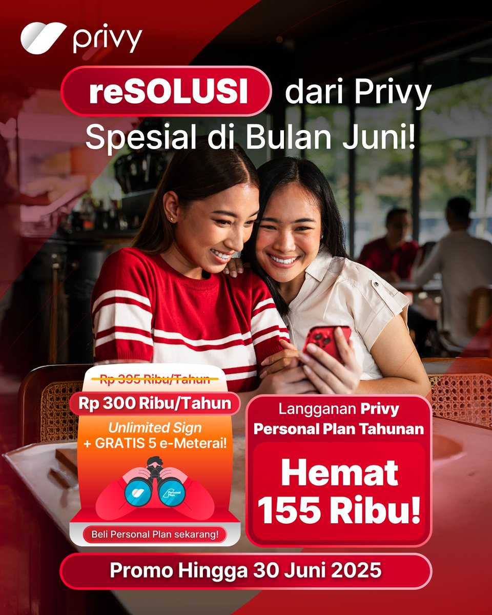 Telah hadir reSOLUSI dari Privy📢

Dapatkan harga spesial Privy Personal Plan Tahunan sekarang hanya dengan Rp300 ribu/tahun‼️‼️

Selain Unlimited Sign, kamu juga bisa langsung dapat 5 e-Meterai GRATIS!

Beli paketnya sekarang di aplikasi mobile Privy dan Unlimited Sign