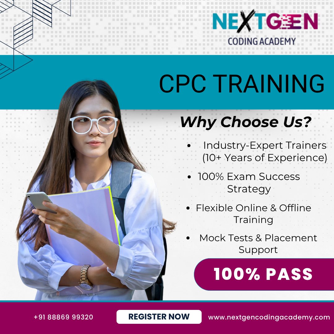 nextgencoding25's tweet image. 👀 Still searching for the best CPC training?
Your search ends here 👉 NextGen Coding Academy
💥 Live Classes
💥 Doubt Support
💥 Real Mock Tests
💼 Get Job-Ready with Us!
📞 +91 88869 99320 | 🌐 nextgencodingacademy.com
#CPCTrainingIndia #HealthcareJobs #MedicalCodingInstitute