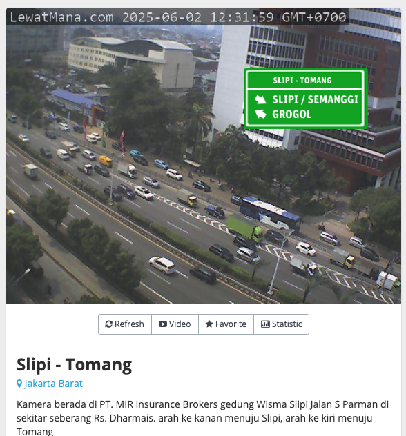 Slipi arah Tomang siang ini (12:31 WIB) terpantau lancar di arah kiri menuju Tomang. Arah kanan menuju Slipi/Semanggi sedikit padat tapi masih mengalir. Cuaca cerah. #Jakarta #Slipi #Tomang #SParman #LewatMana