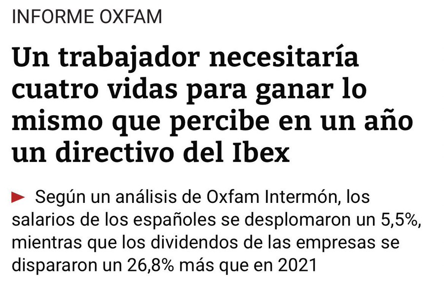 CUATRO VIDAS        VS.          UN AÑO

Lo peor es que habrá quien te hable de meritocracia y te diga que un directivo del IBEX se esfuerza más en un año que un trabajador en cuatro vidas.

🗣️ Ayer hablamos de injusticias salariales en <a href="/Avivir/">A vivir</a> de <a href="/La_SER/">Cadena SER</a>.
