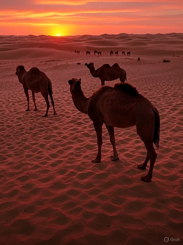Trên thế giới sa mạc, cồn cát bao trùm mọi nơi, những lạc đà gầy mảnh vẫy vùng trong cơn nắng cháy. Một khung cảnh hoang vu nhưng đầy nét đẹp và bí ẩn. 🐫🏜️ #samaclacda #hoangvusanvang