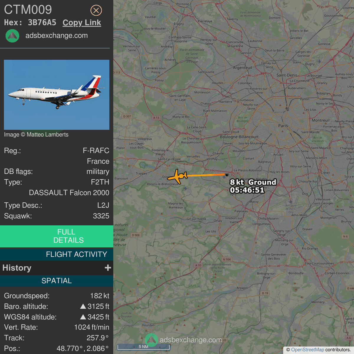 FlottePresident's tweet photo. 🛫 Un Dassault Falcon 2000EX 🇫🇷 République Française vient de décoller près de Villacoublay/Vélizy, France.
Vol #CTM009, immatriculation #FRAFC.
Suivre le vol : https://t.co/VFWGrIKKMO https://t.co/6GMFeDJdoz