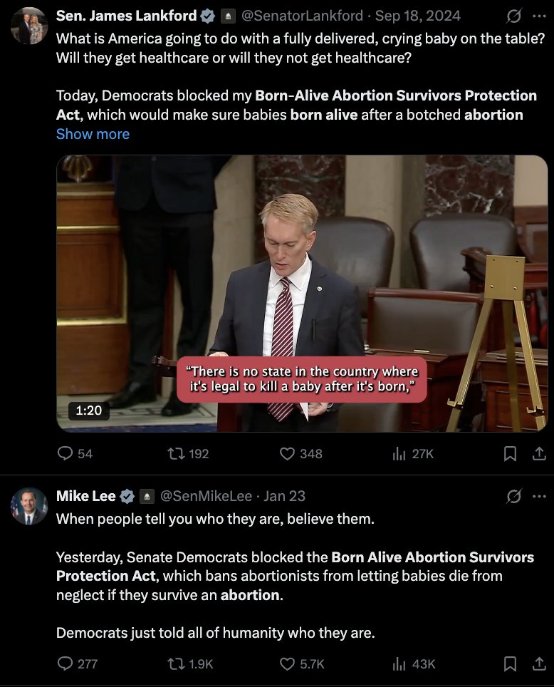 Then the Conservatives get to say, with a grin on their face, "Dems vote to kill babies" because nobody bothered to read the bill, which will intentionally kill women.
Every single abortion bill has a 'mistake' that causes death, on purpose, to keep the fight going.
6/