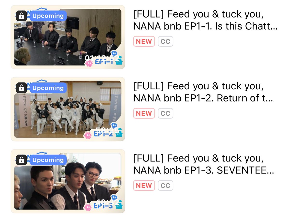 NANA bnb with SEVENTEEN Episode 1 🤍 Episode 1-1 : 1 hour, 12 minutes & 52  seconds Episode 1-2 : 58 minutes & 25 seconds Episode 1-3 : 40 minutes & 32  seconds