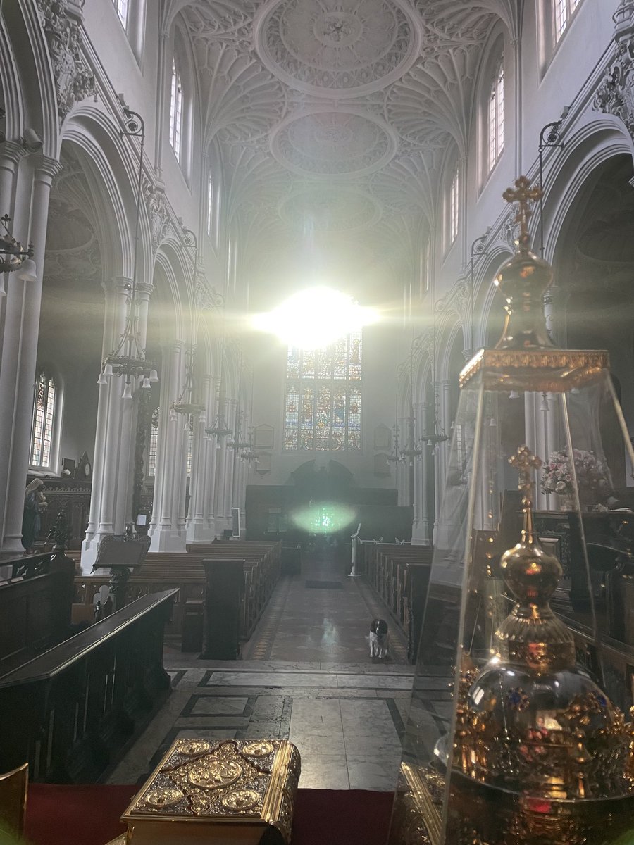 Reflected light entering West window in the morning. St Mary Aldermary. Altar prepared for St Nicholas Orthodox Church