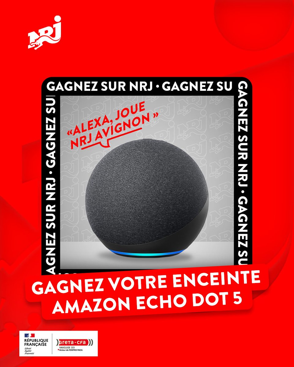 NRJAvignon's tweet photo. 🎁 CONCOURS NRJ 🎁
👉 Gagnez votre enceinte Amazon Echo dot 5 avec le Greta CFA Vaucluse !
🔊 Vous allez pouvoir écouter @nrjavignon à la maison ou au bureau !
Pour participer : https://t.co/7hziKJJLQr
Bonne chance 🍀 https://t.co/PTq64GoVZq